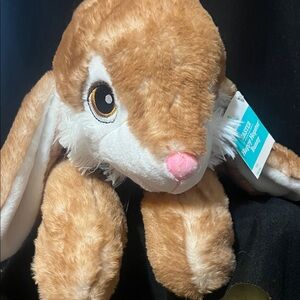 Plush Bunny Toy in Brown and White with Pink Nose - Soft Small Pet Plush